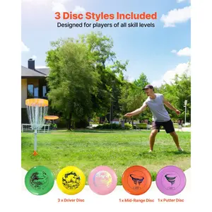 5-PCS Disc Golf Beginner Tool Kit - Outdoor Play Beginner Set with Putter, Mid-Range, Driver, Mini Marker for Full-Body Strength Training, Backyard Use