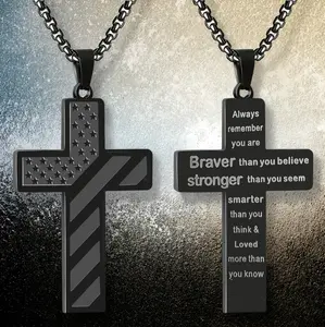 Men Women American Flag Cross Pendant Necklace -Patriotic Christian Religious Jewelry - UnisexReligious Necklace with Flag Design - Unique Symbolic Jewelry for Him and Her