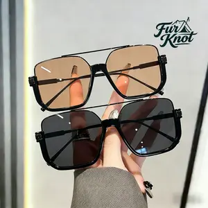 2-Pack Oversized Square Double Bridge Sunglasses, Fashion Y2K American Retro Versatile Casual Sun Glasses, UV Protection Aviator Shades