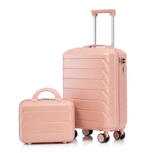 Name 2 Piece Carry On Suitcase Set 20 Inch Luggage with 14 Inch Travel Cosmetic Bag ABS Hard Shell Spinner Wheels Lock Pink