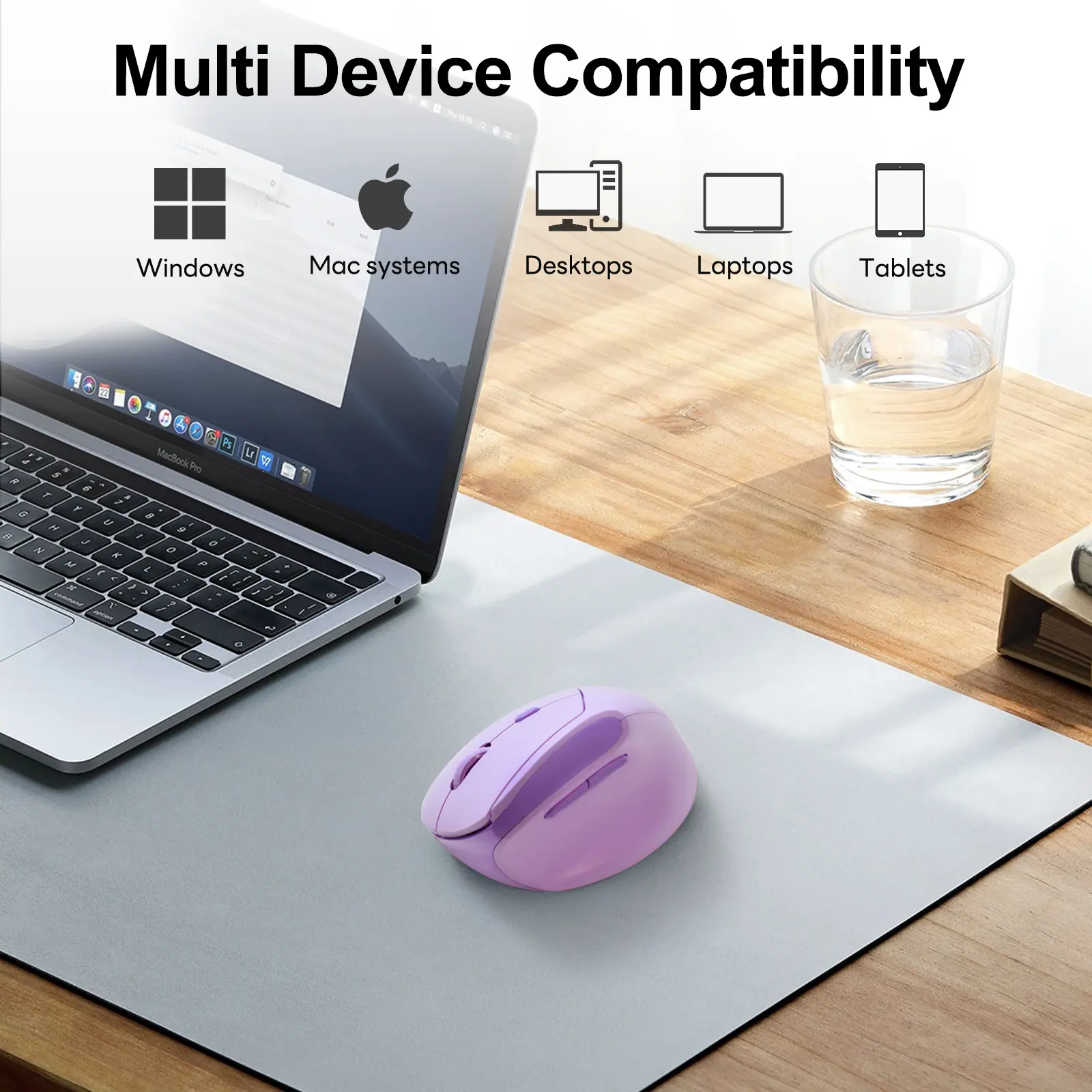 HPTCCC Ergonomic Silent Wireless Mouse, dpi Optical Sensor Computer Mouse, 2.4G/Bluetooth Dual Mode with Anti-slip Sticker for Lightweight Users