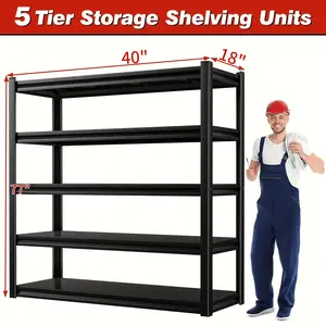 Garage Shelving, Heavy Duty Industrial Shelf, 5-Tier Adjustable Metal Storage Rack For Warehouse, Basement, Shop Organization (77" H X 40" W X 18" D) Organiser