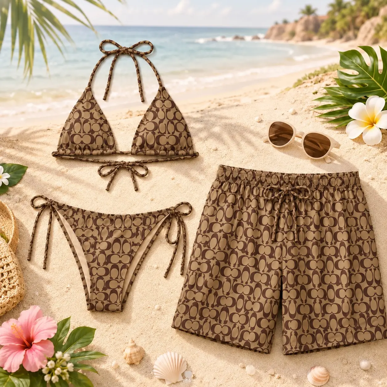 Signature Swim Co. Couple Swimwear Set, Matching Women’s Bikini & Men’s Swim Shorts, Beach Vacation Outfit, Summer Couple Gift