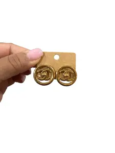 Pre-owned Chanel Gold Coco Mark Round Clip On Earrings Perfect for Daily Use