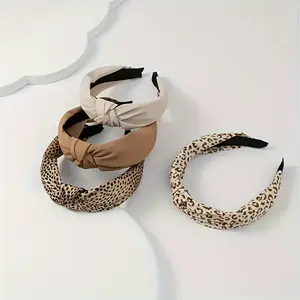 Vintage Leopard Print Wide Brim Cloth Headband 4 Pack New Cross Knot Simple Graceful Fashion Hair Band Gift