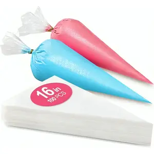 Disposable Piping Bags 100 Pack 16 Inch Large Cake Decorating Bags Heavy Duty Non Slip Frosting & Icing Bags for Cookies Cupcakes Pastry Baking