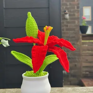Handmade Crochet Hibiscus Flower Pot | Realistic & Everlasting | Made in Texas
