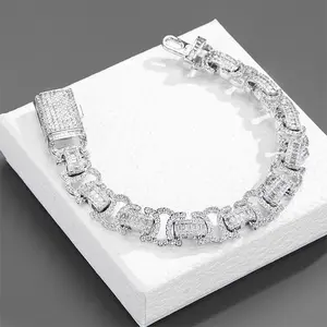 13 mm Three-Dimensional Versatile Fashion Thick Type European Hip Hop Full Diamond Cuban Bracelet Men’s Bracelet Factory Direct Sales Wholesale