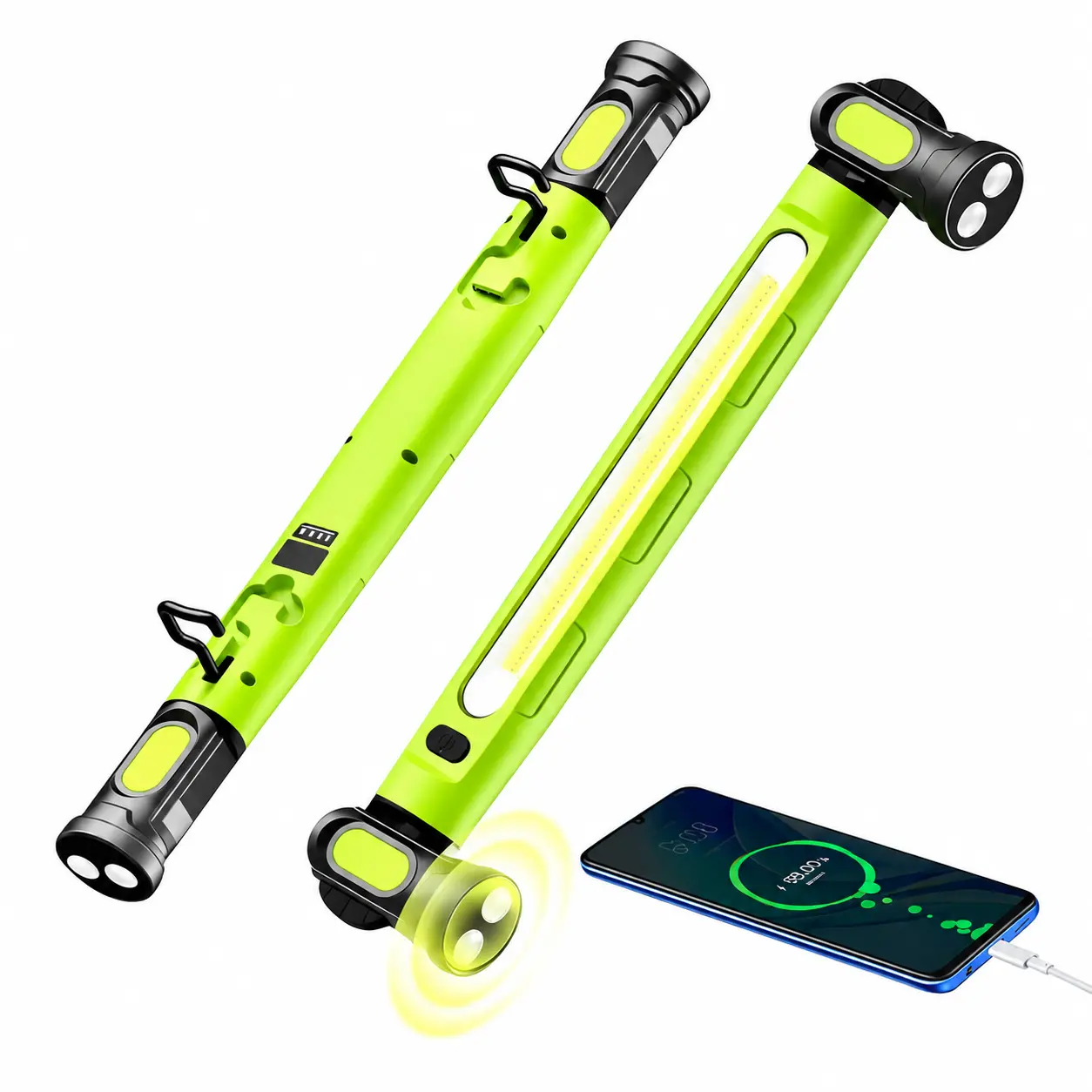 Magnetic Cordless Under Hood Work Light Bar for Mechanics - Yellow, 5200mAh Rechargeable Battery, 3000lumens, N45 Magnets, 360° Hooks, IP54 Waterproof, IK08 Impact Resistant for carrepair
