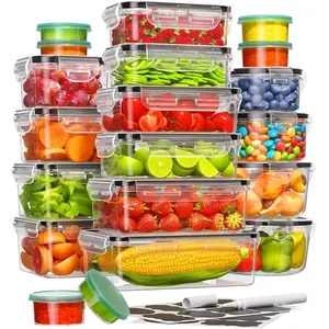 40 Piece BPA-Free Leak Proof Plastic Food Storage Containers with Lids, 20 Containers + 20 Lids for Kitchen Storage Organization & Meal Prep, Includes Labels & Pen