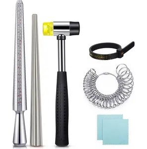 Ring Sizing Tool Kit – US & UK Mandrel, Rubber Hammer, Ring Gauges & Measuring Tools for Jewelry Making & Repair