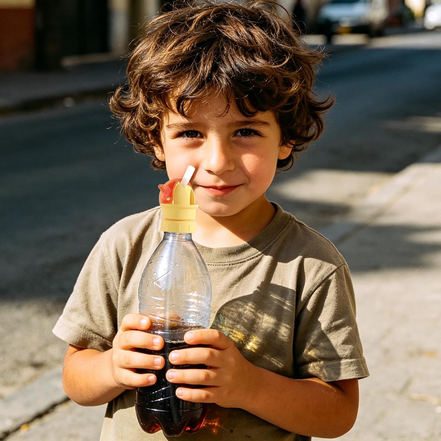 Reusable Children's Drink Bottle Straw Lid - 2-in-1 Washable Portable Spill-Proof Twist Cover Cap, Water Bottle Spout Adapter