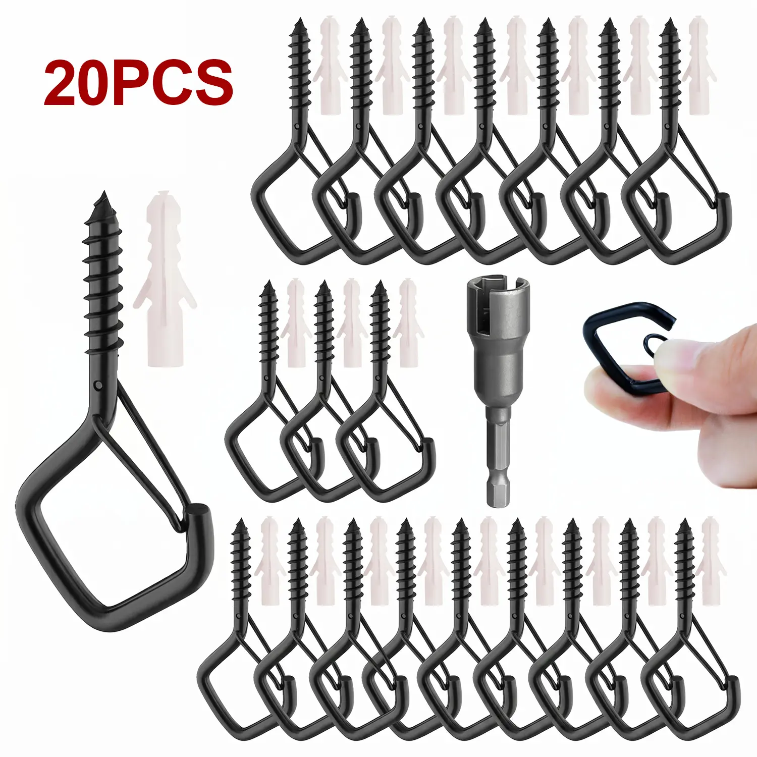 20 PCS Eye Screw Hooks for Hanging Heavy Duty with Safety Buckle.Metal Ceiling Hooks for Hanging Plants,Cup,Wind Chime,Bird Feeders,Christmas String Lights at Indoor&Outdoor,2.36 Inches#SummerFinds