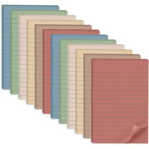 (12 Pack) Lined Sticky Notes 4x6 in Large Ruled Notepads Super Sticking Power Vintage Colors Office School Memo Pads Recyclable Easy to Write on