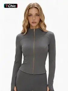 Women's Sport Jacket, Zipper, Zippered Sports Jacket, Slim Fit Long Sleeve Yoga Running Top, Thumb Hole, Soft Skin-Friendly Casual Sports Coat