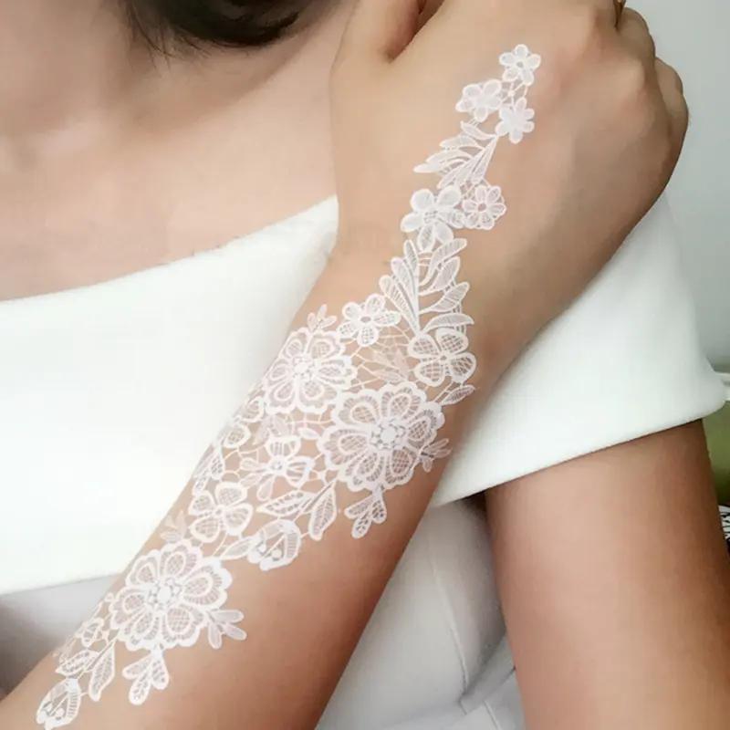 New black and white Hannah lace tattoo stickers for European and American weddings, bridal waterproof tattoo stickers, cross-border tattoo