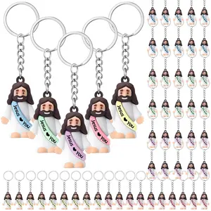 24/48Pcs Mother's Day Gifts  Jesus Loves You Keychains Mini Jesus Figure Keychains for Students Teacher Appreciation Gift Graduation Gifts Christian Trendy Keychain for Church Group Sunday School Baptism Gift Religion Party Favor