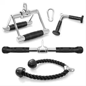 5PCS Cable Machine Attachment Set, Lat Pull Down Accessories with Tricep Rope, V Bar, Straight Bar, D Handle & Carabiner, Non-Slip Grip for Home Gym Strength Training