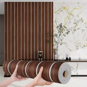1 roll wood-grain slat-style wall sticker, self-adhesive wallpaper with waterproof and sound-insulating features. Textured design with a matte wood finish, easy to clean, and removable. Ideal for living room, bedroom, and ceil, Decorative Wallpaper