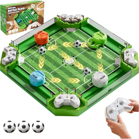23.6×23.6-in Remote Control Foosball Table Game, Kids Sports Toy with Football Field, 3 Balls, 4 Remote Controls, Manual, Charging Cables, Easy Setup, Adjustable 2-4 Player Modes, Family Christmas Gift for Birthdays & Daily Rewards (Ages 3-12+)