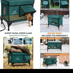 Clawsable Indestructible Heated Cat House for Outdoor Winter, 100% Waterproof, Safe Escape Door, Fully Insulated Outdoor Cat Shelter with Heater for Feral Barn Cats and Kittens