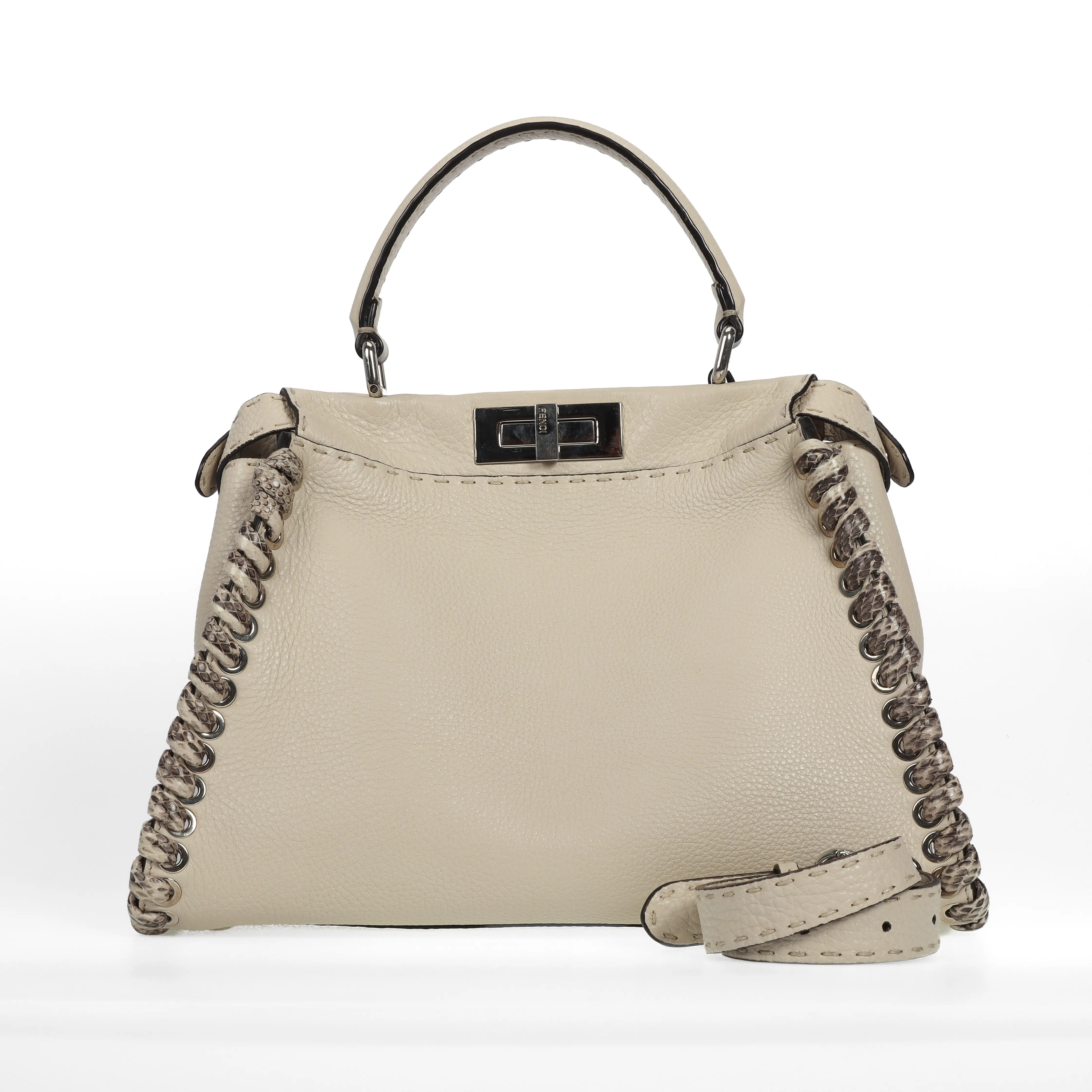 Pre-owned FENDI Calfskin Shoulder Bags Peekaboo Beige 55496257 xhsp