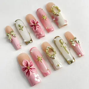 LisaNailsArt GO-VIRAL Collection 10 PCS Almond Nails, Handmade Press on Nails , REUSABLE 3D Gel False Nails , Gift for Her, Summer Nails Art
