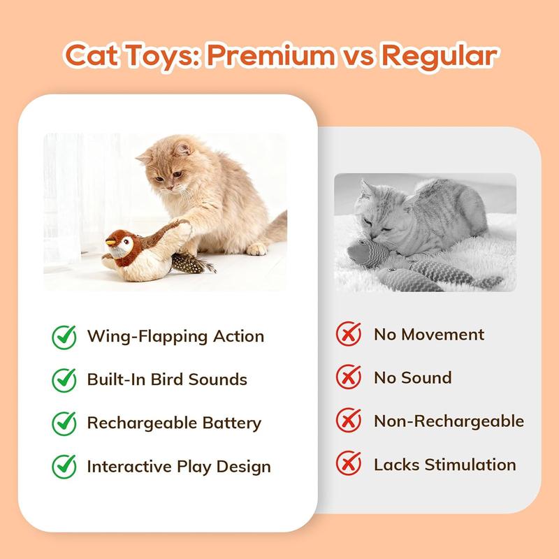 Cat Toys USB Rechargeable Flapping Bird Cat Toy with Chirping Sounds Interactive Play for Cats & Small Dogs Touch Activated Simulates Real Bird Chirps and Wing Flapping Motion