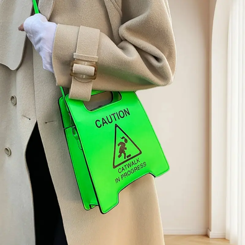 Caution Stop Sign Catwalk in Progress Funny Purse Messenger Bag with Adjustable Strap for Women Trendy Design Crossbody Shoulder Bag