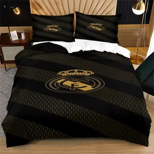 Real Madrid Emblem Themed Duvet Cover Set, Suitable For Decorating Bedroom Bedding For Boys, Teenagers, And Adults, The Perfect Gift For Family And Friends, Including 1 Duvet Cover And 1 Or 2 Pillowcases Without a Core Or Pillow