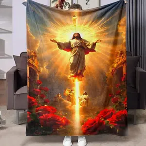 Jesus Pattern Blanket, 1 Count Soft Warm Throw Blanket, Decorative Giftable Blankets, Air-conditioned Room Blanket, Warm Nap Blanket for Home Office Travel Camping
