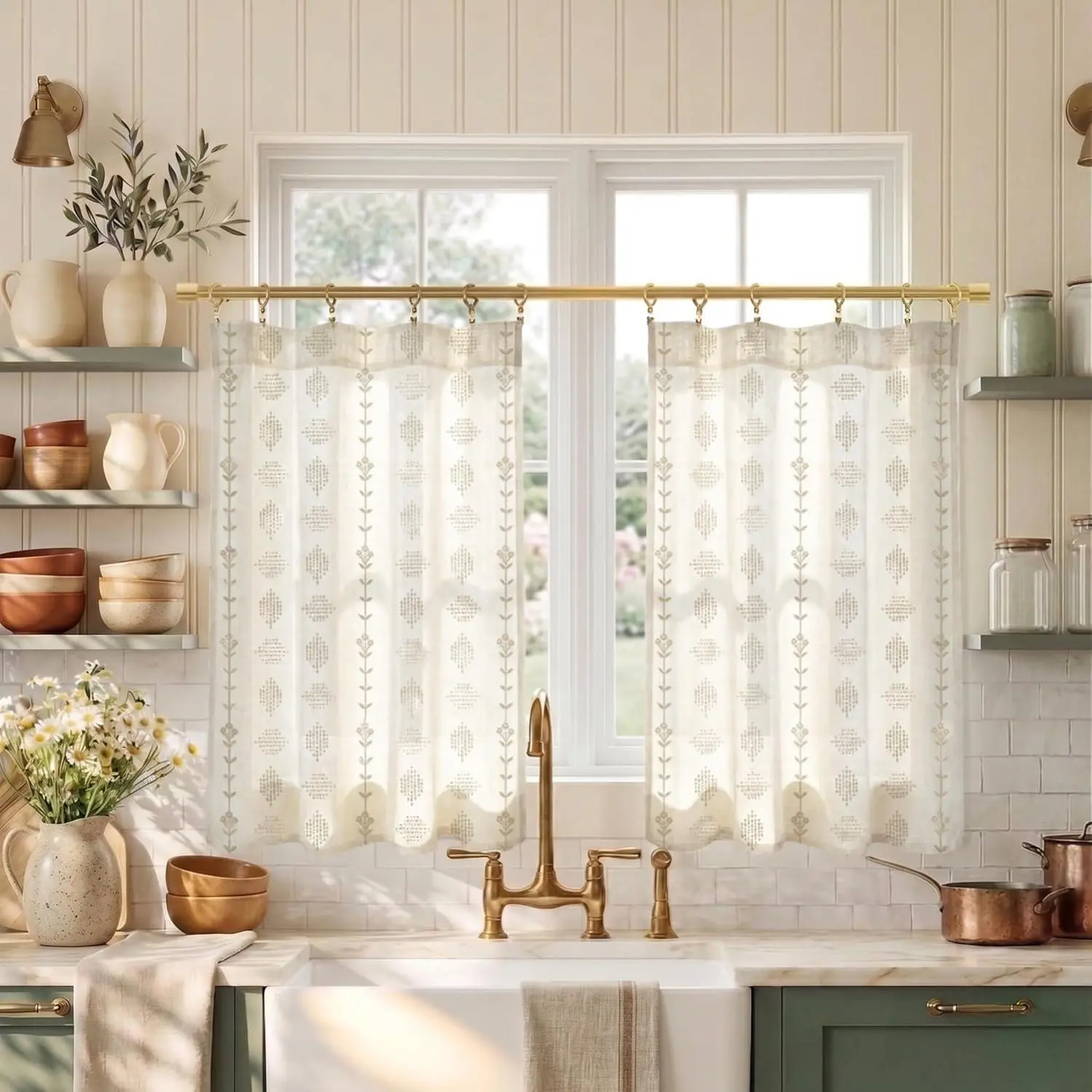 Farmhouse Kitchen Window Curtains Sets,Small Cafe Linen Short Curtains for Bathroom Windows