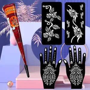 Henna Tattoo Kit(3 Cones,25g Each) Three templates are included