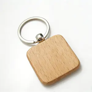 DIY Wooden Keychain Blank, Square Oak Wood Key Ring, Heat Transfer Printing, Customizable Engraving, Natural Wood Material