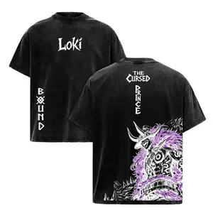 Loki Washed Tee – One Piecee Anime Elbaf Giant Prince Manga Graphic Double Printed T-Shirt, Menswear Heavy Cotton Unisex Oversize Streetwear Vintage Anime Tee