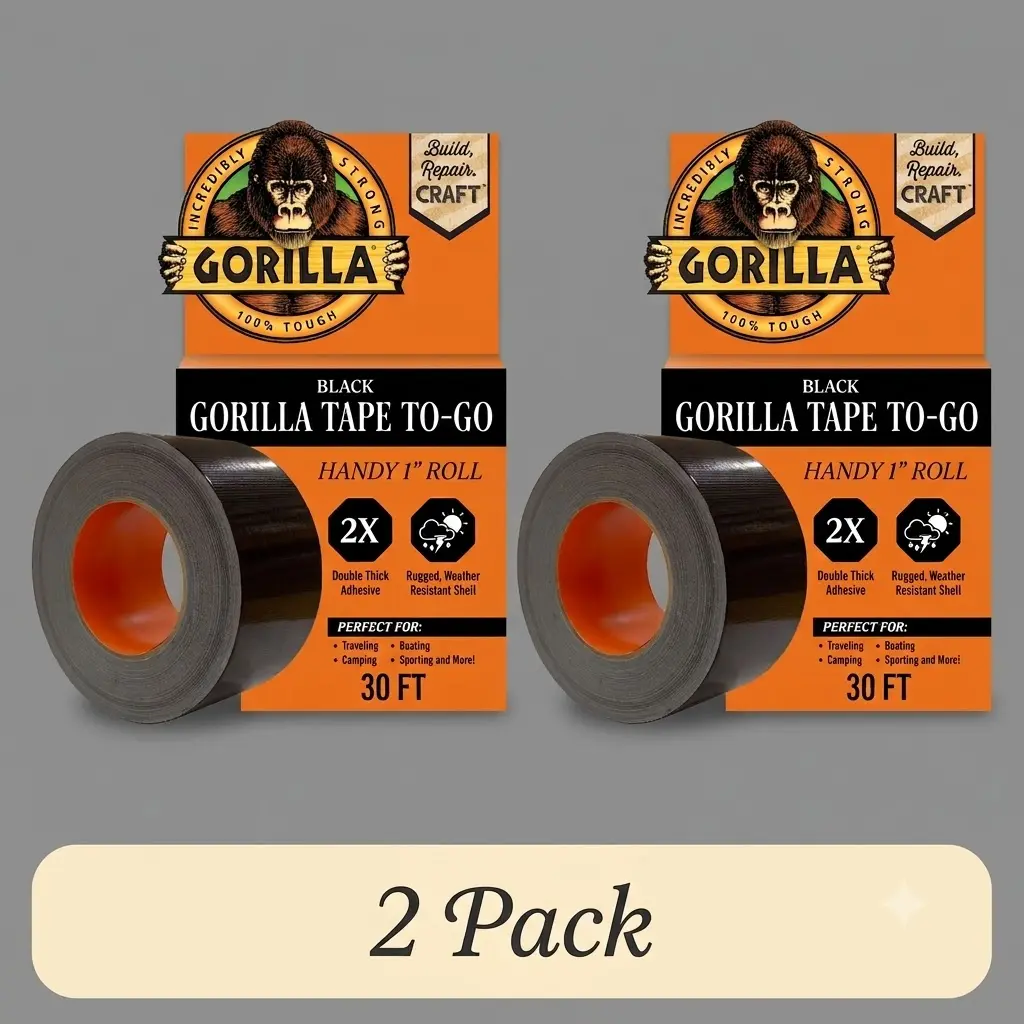 Gorilla Black Duct Tape To-Go (2 Pack), 1" x 30 ft Heavy Duty Repair Tape