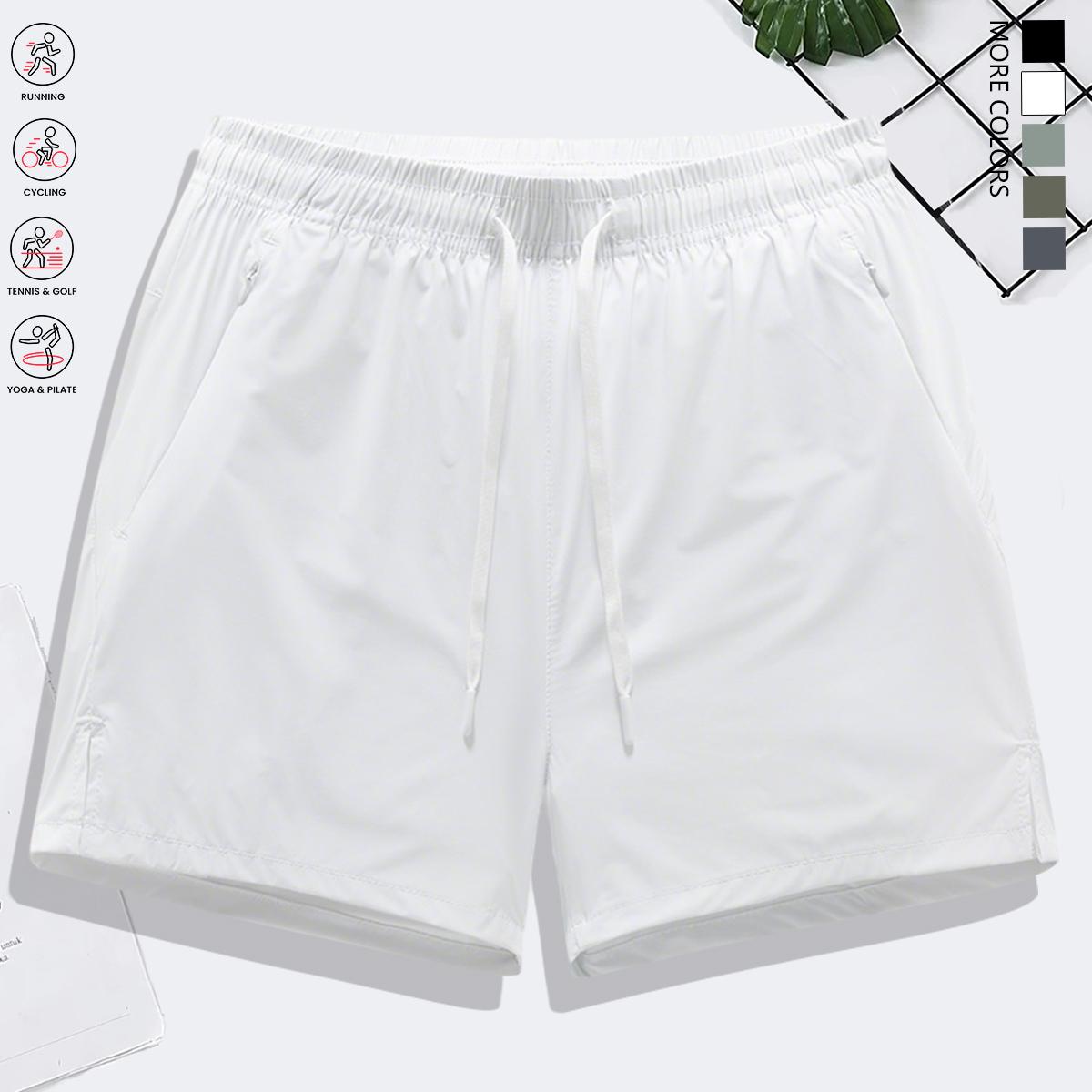 Men’s solid-color casual shorts with zippered pockets; summer fashion drawstring athletic shorts suitable for fitness and outdoor wear; comfortable shorts with a casual, minimalist style featuring letter print and drawstrings.