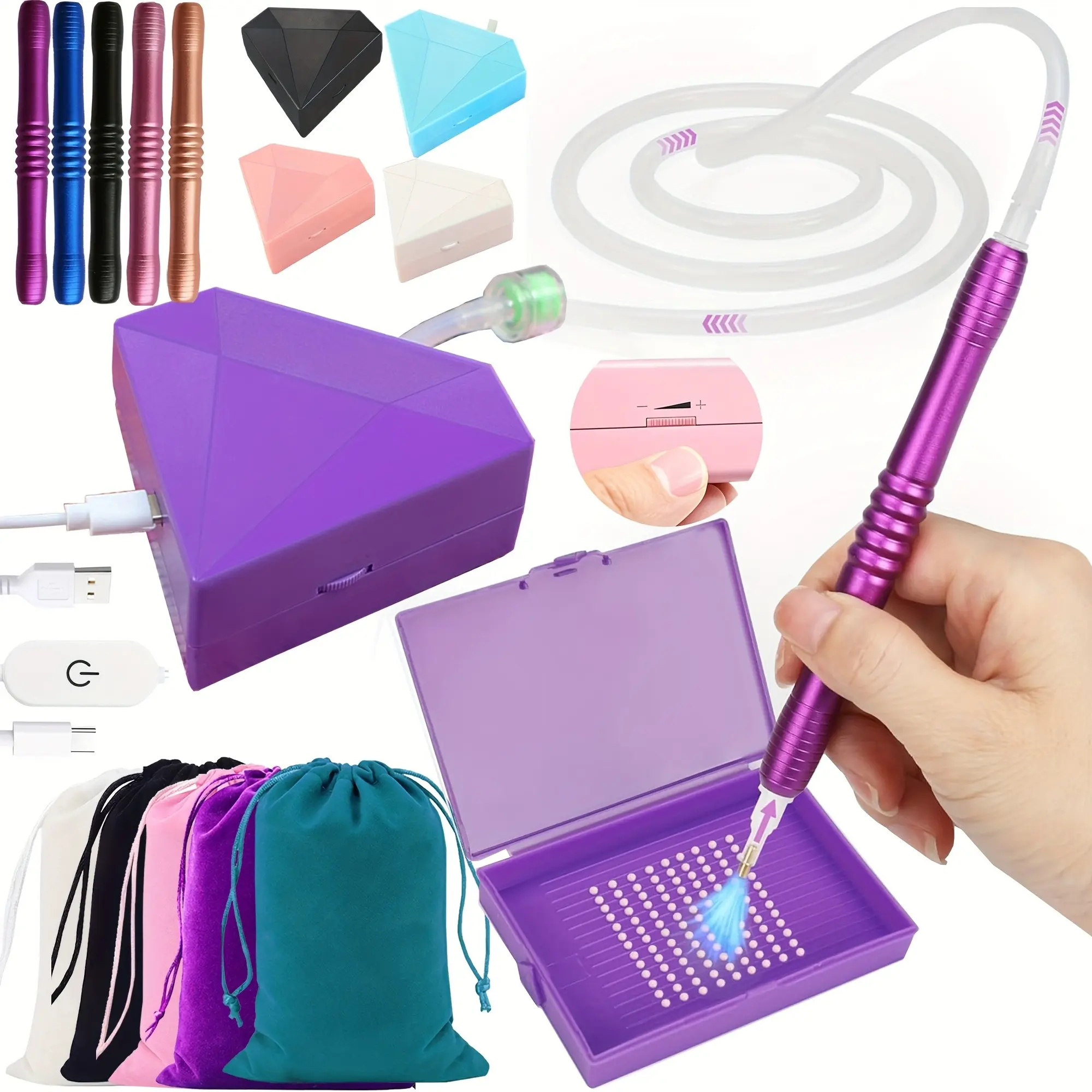 Diamond Art Painting Pen Set with Storage Tray, Vacuum Diamond Drawing Pens, Ergonomic Handle, Durable Performance, Craft Enthusiasts, Diamond Art Tools, Diamond Painting Kits, Diy Craft Supplies