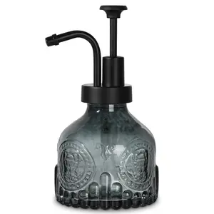 Black Soap Dispenser, Small Hand Soap Dispenser Bathroom, Glass Liquid Soap Dispenser with Pump, 7 oz Refillable Dish Soap Dispenser for Kitchen, Gothic Bathroom Decor, Vintage Goth Home
