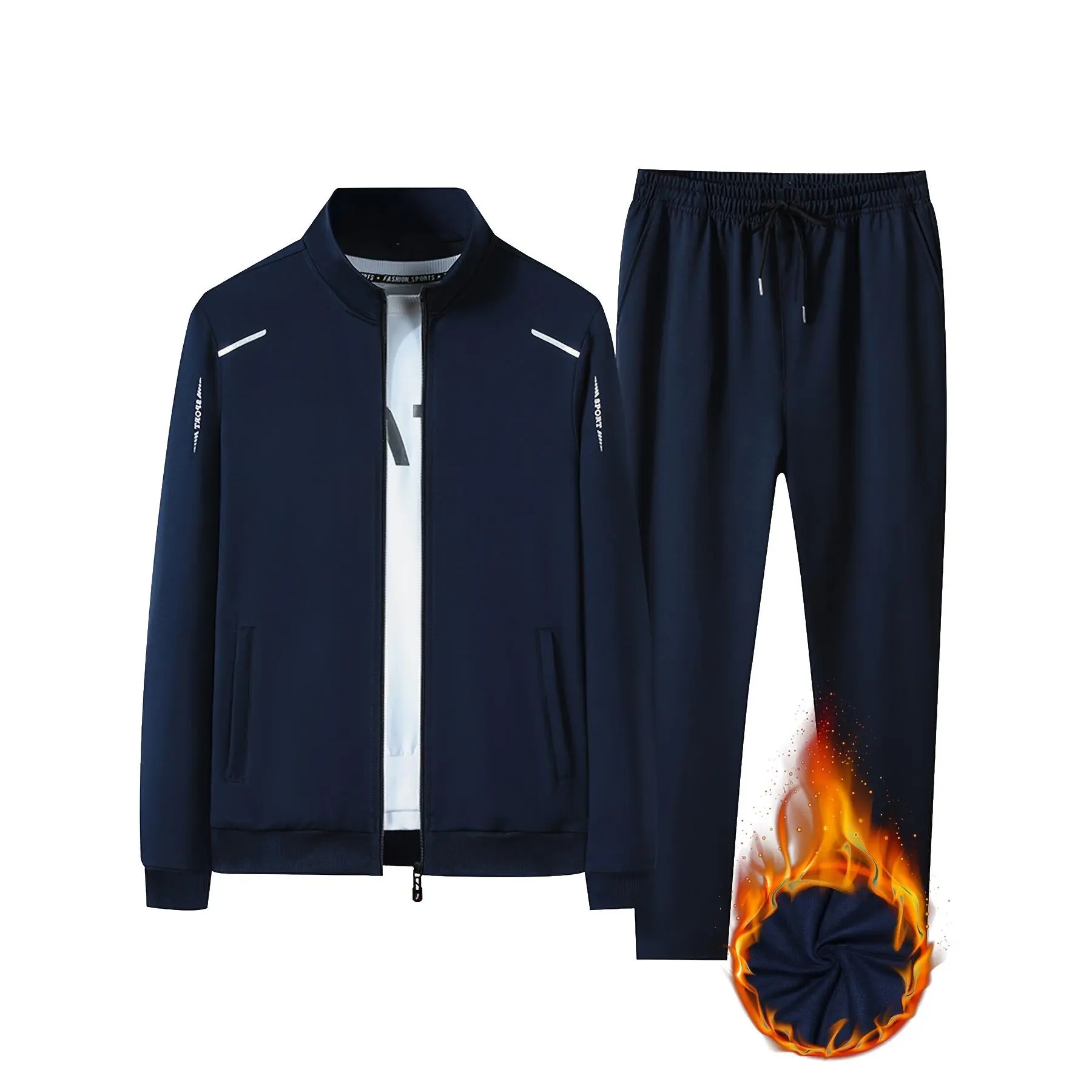 Men's Regular Fit 1-Set Solid Casual Polyester Sports Suit - Thick Mock Neck Jacket, Pocketed Pants, Elastic Fabric, Autumn/Winter Collection, Leisure & Outdoor Use, Multi-Size, Lash Sets Inclusive, Hand Wash Only