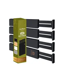 Royal Craft Wood Drawer Dividers, set of 4 - Adjustable & Expandable Bamboo Wooden Drawer Organizers (17-22") (Black), Bamboo Separators, Storage Accessories