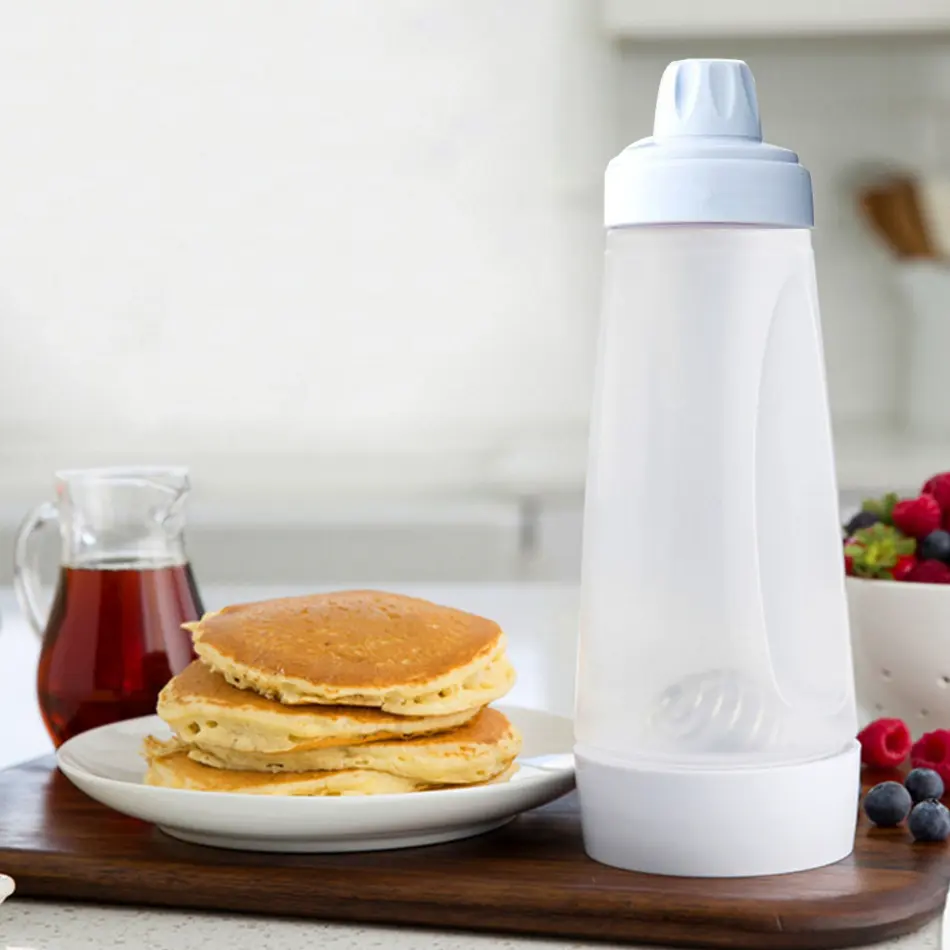 Pancake Batter Dispenser – 2-in-1 Pancake Dispenser Mixer Bottle with Stainless Steel wire whisk Ball – Pancake Maker, also used for nutritional supplements.