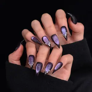 Cat Eye False Nails, Glitter Dragon Claws, Medium Length, Glossy Finish, European and American Style, Single Item
