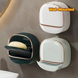 Wall-Mounted Leak-Proof Soap Dish, High-End Light Luxury with Cover, Drip Tray, Non-Slip Design, 3-Color Options, Shower & Kitchen Use, Soap-Drying, Elegant Wall/Countertop Decor