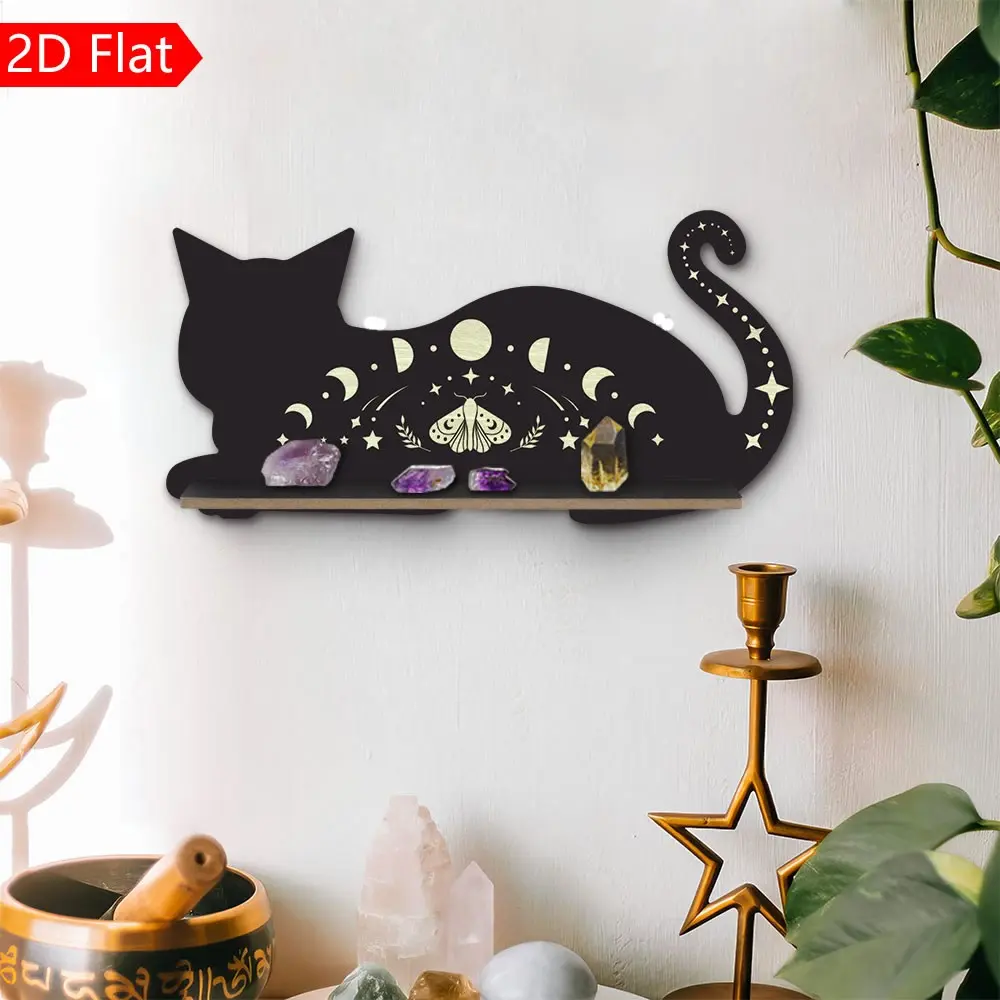 2D Wooden Shelf, Cat Moth Wall Mount Decor, Crystal Candle Holder, Kitchen Storage Rack, Multi-Functional Organizer, Space saving design, Wall Mounted Organizer