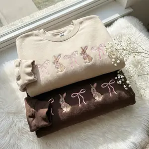 Cute Bunny Embroidery Design – Bunny Pair and Bow Set SweatShirt, Pastel Easter Machine Embroidery Pattern Hoodie, Baby Girl Stitch