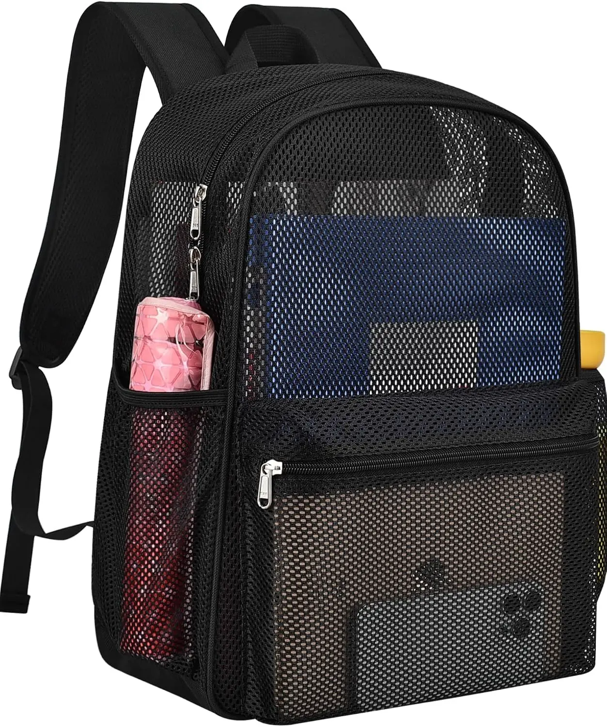 Paxiland Mesh Backpack Lightweight, Heavy Duty See Through Beach Backpack | 26L Breathable Mesh Daypack, Fits 13" Laptop, Padded Straps for Commuting, Swimming, Sports, Rucksack for Men Women, Black Gift