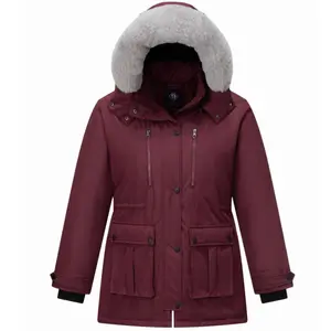 Women's Plus Size Quilted Winter Coat Warm Puffer Jacket Thick Parka with Removable Hood Windproof Outwear Multi-functional Pockets Casual Adjustable Faux Fur Trim