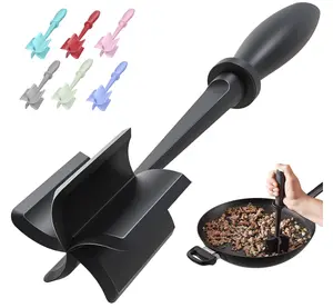Meat Chopper, Hamburger Grinder, Premium Heat Resistant Smasher for Ground Beef, Burger Grinder Nylon Potato Mix Tool, Meat & Poultry Tenderizers-Black