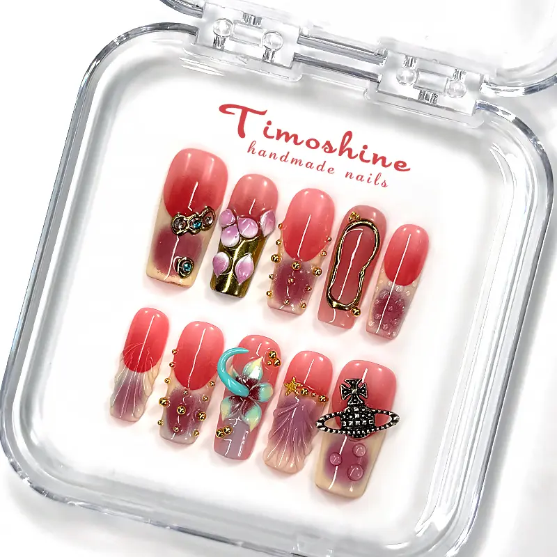 Timoshine Handmade Press On Nails Glossy Design for Quick Stylish Manicure Easy Application Elegant Style Eco Friendly Reusable Long Lasting Salon Quality Finish